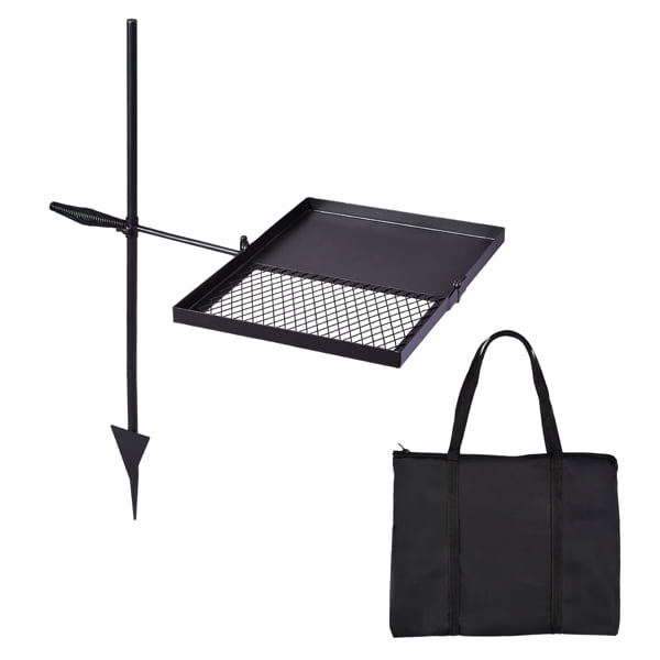 Folding Swivel Campfire Grill, Portable Cooking Grate over Fire Pit, Lightweight Grate & Camp Fire Rack with Carrying Bag for Outdoor Camping BBQ, Black
