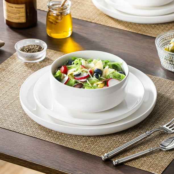Vancasso 18 Pieces Dinnerware Sets, Plates and Bowls Set for 4, Porcelain Dinner Set, White