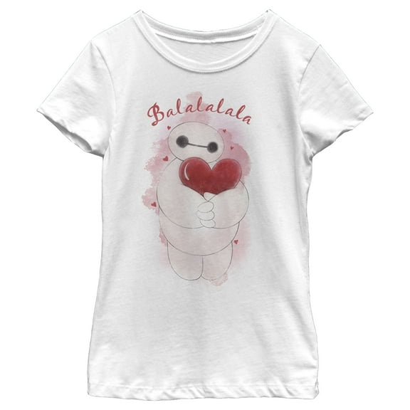 Girl's Big Hero 6 Valentine Baymax Heart Hug  Graphic Tee White Small
