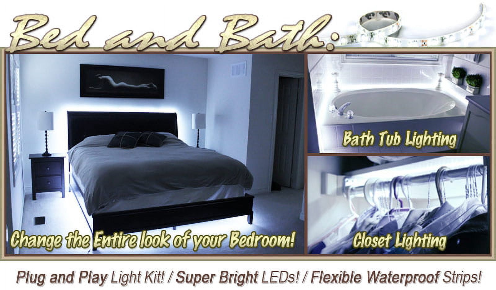 Biltek 32.8' ft Cool White Bath Tub Sink Mirror LED Strip Lighting Complete Package Kit Lamp Light DIY - Headboard Closet Make Up Counter Mirror Light Lamp Waterproof 3528 SMD Flexible DIY 110V-220V