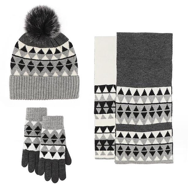 Knitted Hat And Scarf Set Unisex Winter Warm Snowflake Design Large Head Coverage Soft Comfortable Cold Weather Accessories