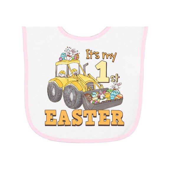 Inktastic It's My 1st Easter Construction Bunnies Baby Terry Cloth Bib