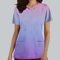 thumbnail image 2 of QATAINLAV Womens Scrubs Gradient Print Short Sleeve Nursing Scrub Tops Criss Cross V Neck T-Shirts Stretch Nurse Uniform Pocket Tee on Sale Blue L, 2 of 6