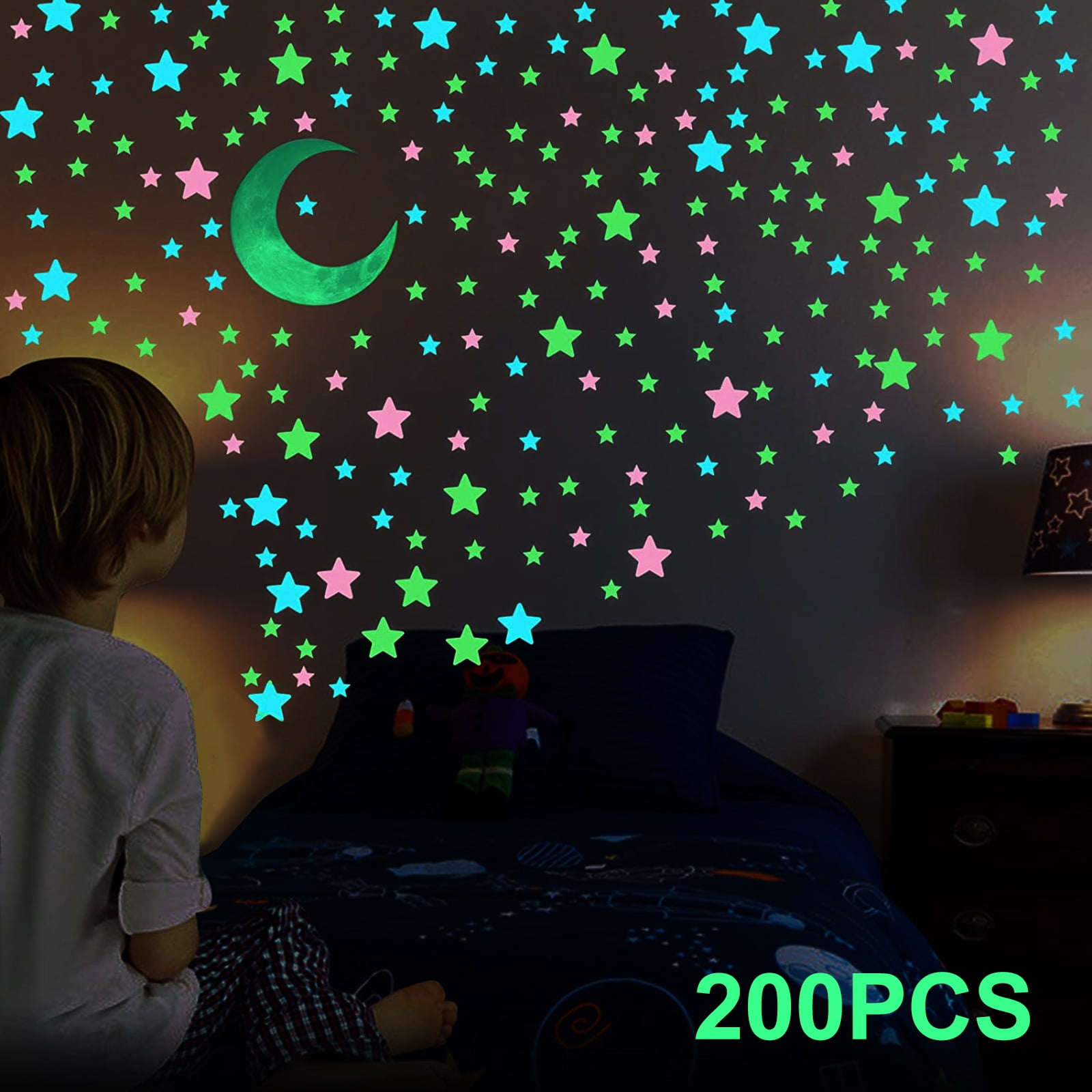 3D Stars Wall Sticker Kids Bedroom Fluorescent Glow In The Dark Home Decoration 