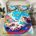 thumbnail image 2 of Homewish Kawaii Cat Queen Sheet Sets,Pet Kitten Flat Sheet,Rainbow Flower Butterfly Queen Fitted Sheet For Girls Teens,Breathable Home Decor,4 Pieces, 2 of 7
