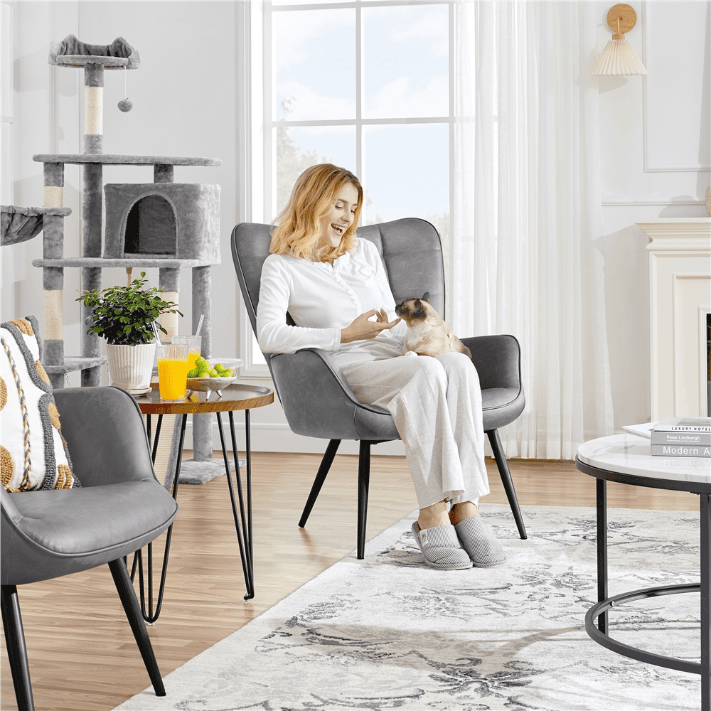 Alden Design Mid-Century Modern Faux Leather Wingback Accent Chair, Gray