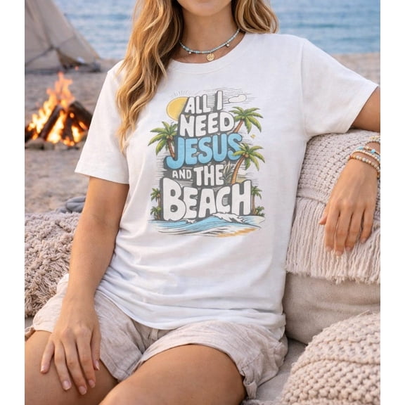 Christian Beach Shirt | Jesus and Beach Graphic Tee | Summer Faith Apparel