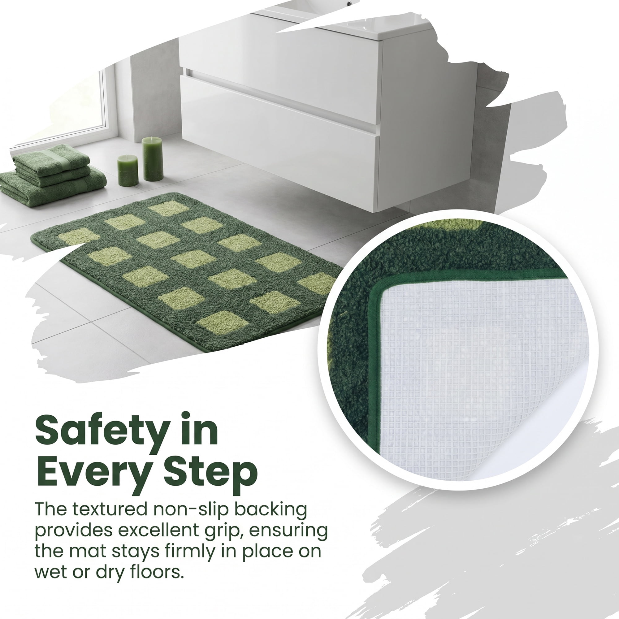 Unique Bargains Absorbent Non Slip Checkered Soft Plush Quick Dry Bath Mat Green 32" x 20"