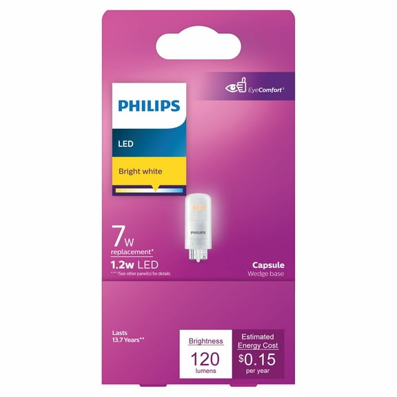 PHILIPS LED 1.2W (7W Equivalent) T5 Landscape Lightbulb, Bright White, Wedge Based 2PK