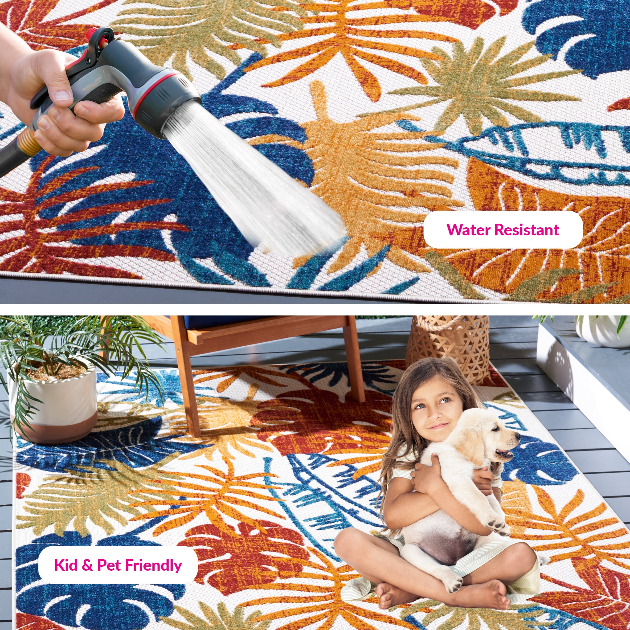 Safavieh Cabana Rug Collection Off-White Nature & Floral Power Loomed Outdoor Rugs, 9' x 12', Water-Resistant