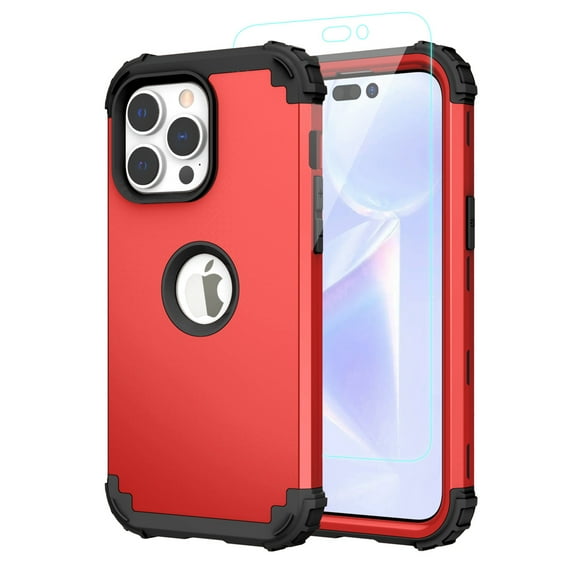 Dteck iPhone 14 Pro Max 5G Case Sturdy, Heavy-Duty Tough Rugged Full Body Shockproof Bumper Anti-Scratch Hybrid Cover for iPhone 14 Pro max 6.7 inch 2022 Release, Red