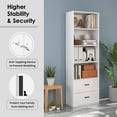 thumbnail image 6 of 4-Tiers Bookcase, 74” Tall Book Shelf Craft Storage Cabinet with 2 Slide Drawers & 4 Open Shelves, Modern Wood Craft Book Shelf for Bedroom, Living Room (White), 6 of 9