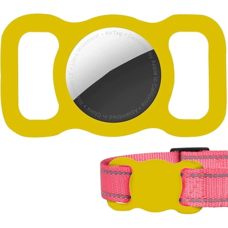Protective Airtag Case for Dog Collar, Pet/Dog Collar Holder Case Compatible with Apple AirTag, Waterproof Airtag Loop for GPS Tracker Lightweight Soft Anti Scratch Anti Lost Yellow