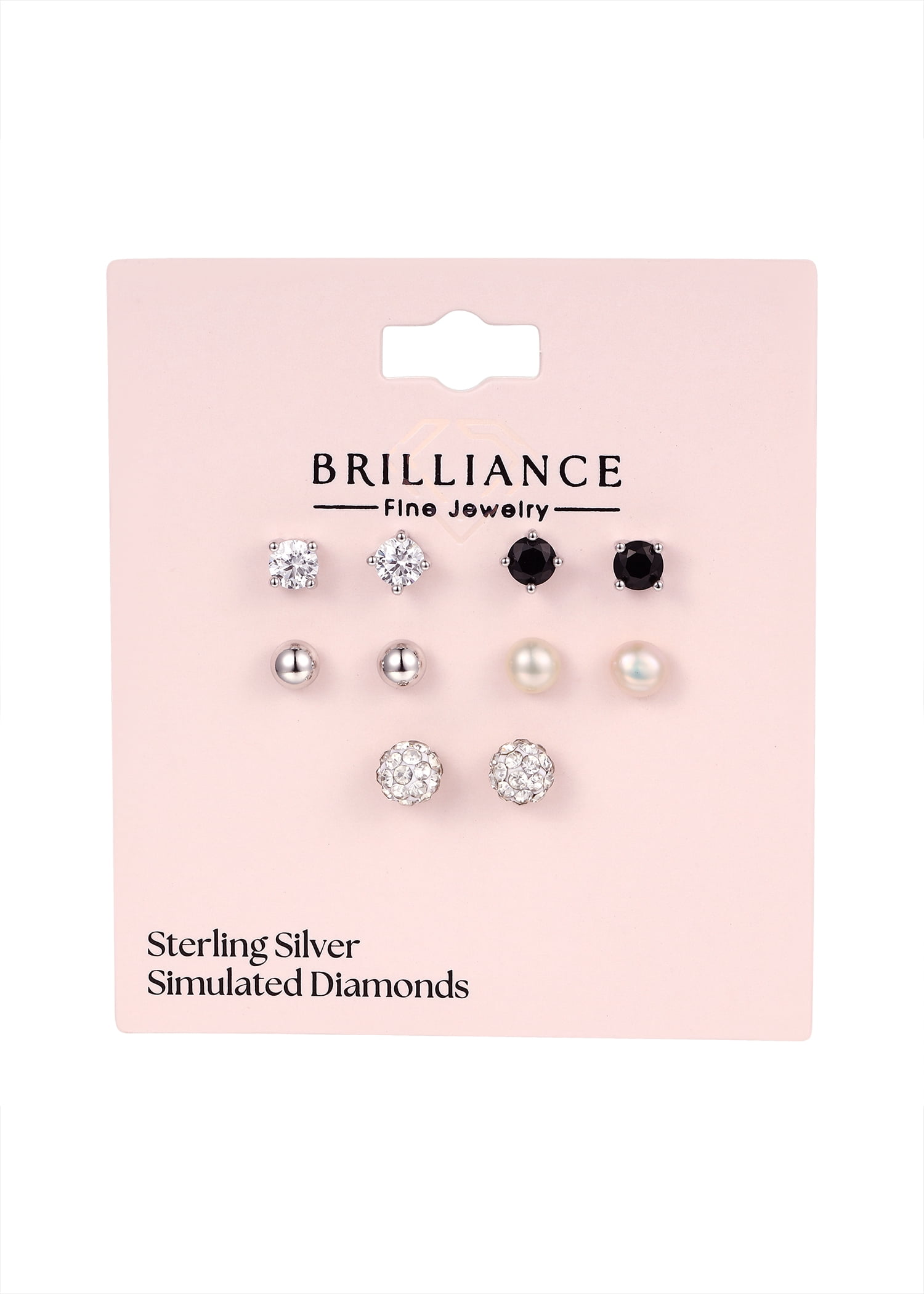 Brilliance Fine Jewelry Women's Simulated Diamond 5 Pair Multi Stone Set in Sterling Silver