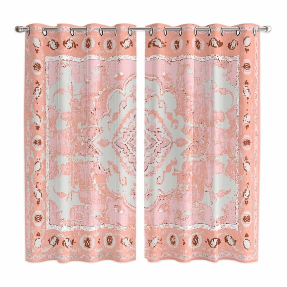 Curtains 63 Inch Length 2 Panels, Pink Boho Grommets Window Treatment Curtain, Vintage Abstract Tribal Decorative Oriental Thermal Curtains Drapes for Living Room/Bathroom