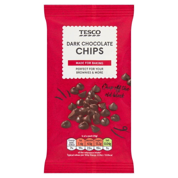 Tesco Dark Chocolate Chips 100G, Imported from Britain
