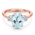 thumbnail image 3 of Gem Stone King 3.66 Ct Oval Sky Blue Topaz White Topaz 18K Rose Gold Plated Silver Ring, 3 of 6