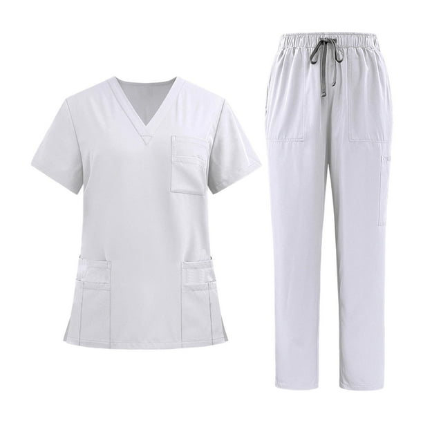 Conjunto de uniforme médico unisex: blusa y pantalón de manga corta, suaves al tacto, con cintura elástica y cintura elástica. SG