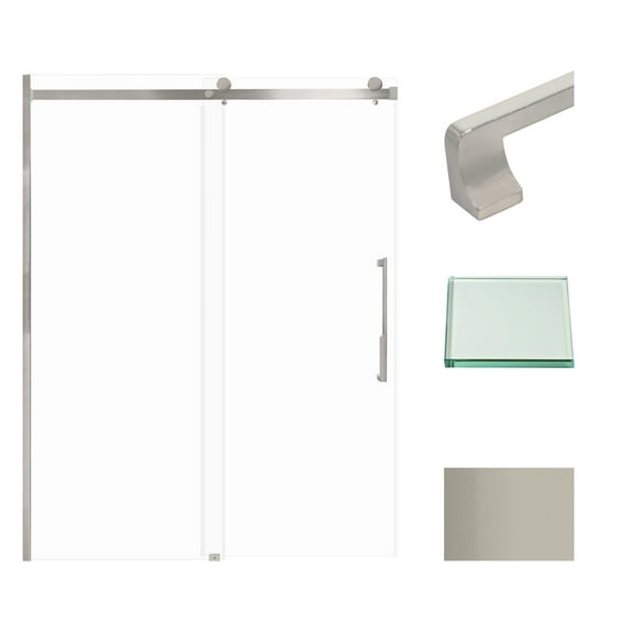 Transolid MBDT607608C-J-BS Madeline 60"x76" Frameless Sliding Barn Shower Door with Fixed Panel Featuring EXCLUSIVE TruMotion Technology in Brushed Stainless with Clear Glass and Justin Handles