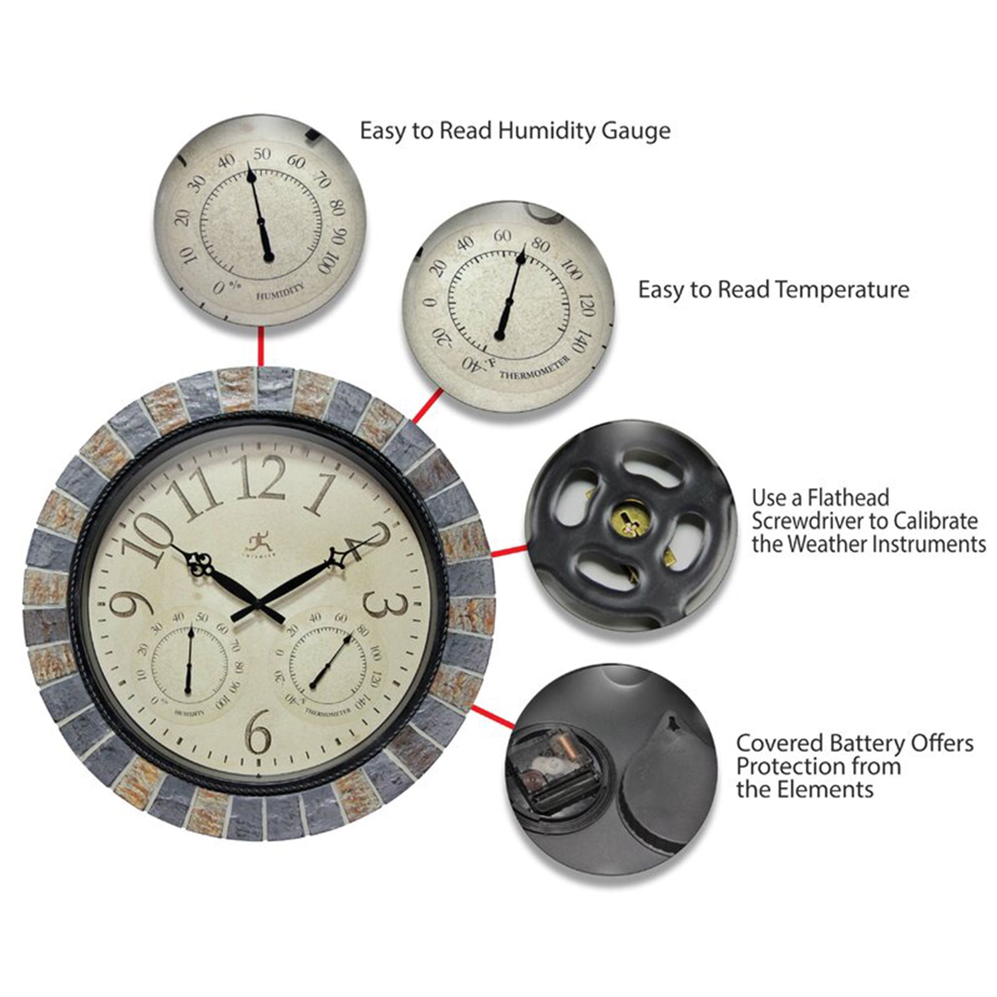 Infinity Instruments Inca II Indoor/Outdoor Circle Natural Multicolor Analog Display 18-inch Wall Clock
