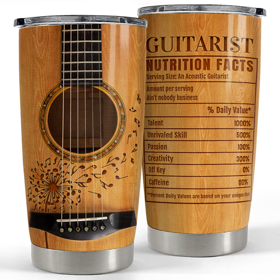SANDJEST Guitar Tumbler Cup 20oz Guitarist Nutrition Facts Stainless Steel Insulated Tumblers Guitars Coffee Travel Mug Gift for Musician Players Guitar Lovers Gifts for Birthday Christmas