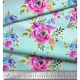 thumbnail image 3 of Soimoi Tissu en Viscose Georgette Vert Imprimé Aquarelle Feuilles & Roses Tissu de Couture BTY 42 Pouces de Large, 3 of 3