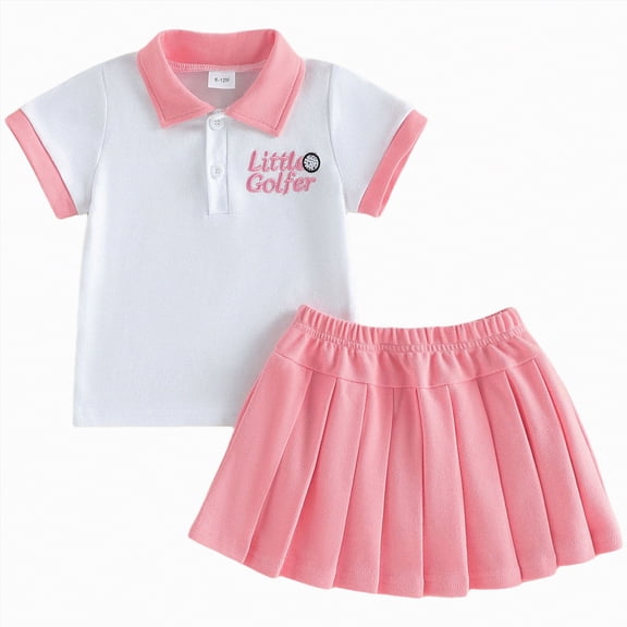 Xyant Toddler Girl Sports Outfit Short Sleeve Lapel Tops Tennis Mini A Line Skirt Little Girl Casual Cute 2 Pcs Clothes Set (Pink,2-3 Years)