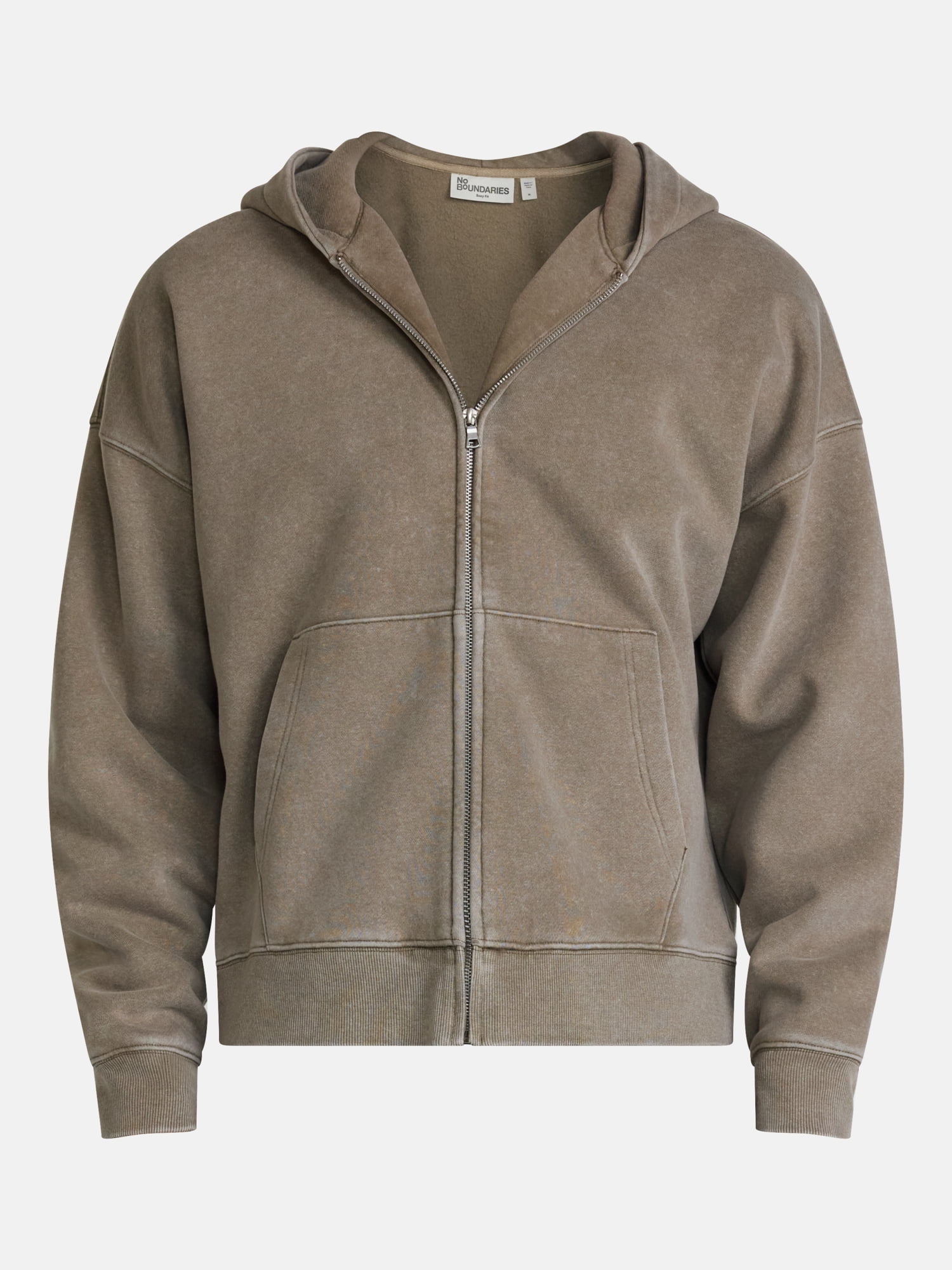 No Boundaries Boxy Fit Heavyweight Fleece Full Zip Hoodie Sweatshirt, Men's Sizes XS-3XL