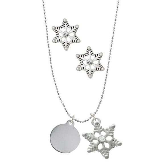 Delight Jewelry Stainless Steel Disc Silver tone Snowflake Charm Necklace and Stud Earrings