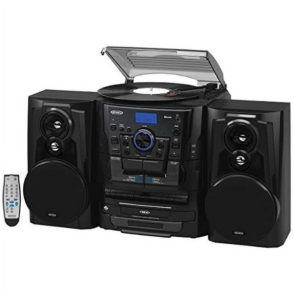 JENSEN Shelf Stereo System with Bluetooth, Turntable, 3-CD Changer &amp; Dual Cassette