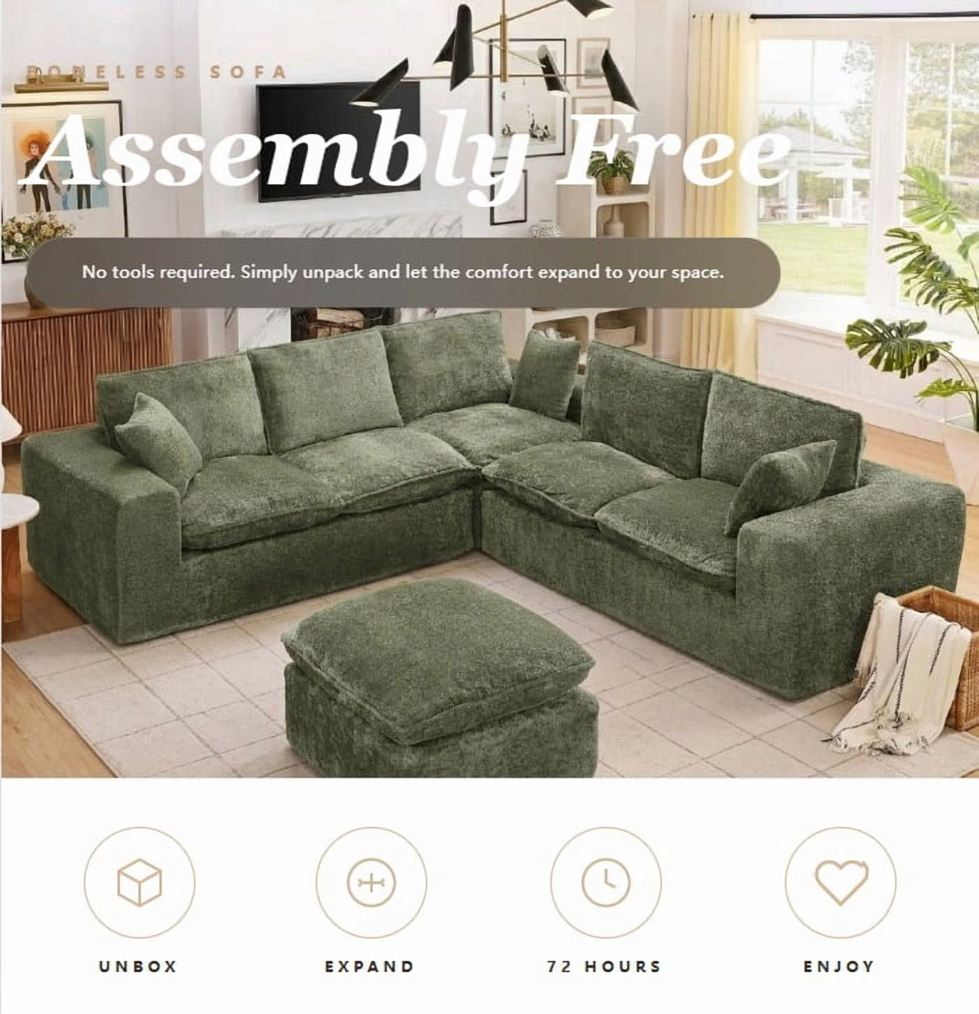 AISWORD 107" Oversized Boucle Modular Sectional Cloud Sofa with 1 Moveable Ottomans