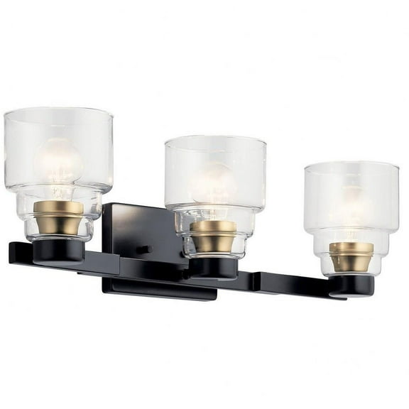 3 Light Vanity Light Approved for Damp Locations with Transitional Inspirations 7.5 inches Tall By 24 inches Wide-Black Finish Bailey Street Home
