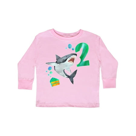 

Inktastic Second Birthday Shark with Cake Gift Toddler Boy or Toddler Girl Long Sleeve T-Shirt
