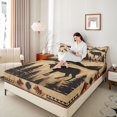 thumbnail image 3 of Castle Fairy Vintage Mountain Elk King Sheets 4pcs,Rustic Vintage Cabin Bedding,Black Beige Rust,1 Fitted Sheet, 1 Flat Sheet and 2 Pillowcases, 3 of 6
