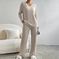 thumbnail image 2 of MSJUHEG Workout Sets For Women Blouses For Women Dressy Casual Women'S 2023 Fashion Casual Straight Leg Pants Loose V Neck Knit Set Lounge Sets For Women Beige Xxl, 2 of 8
