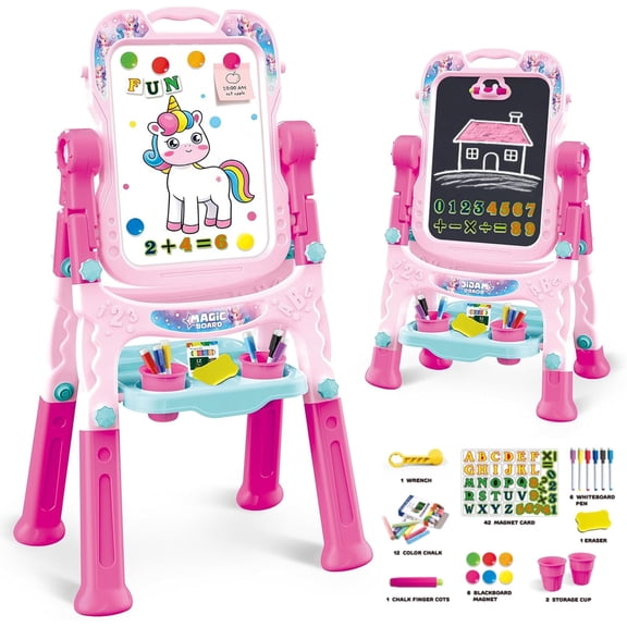 LieGorJi Easel for Kids, Adjustable Art Easel for Toddlers, Preschool Learning Toys with Magnetic Whiteboard, Birthday Gifts for 1-3 3-5 5-8 Year Old