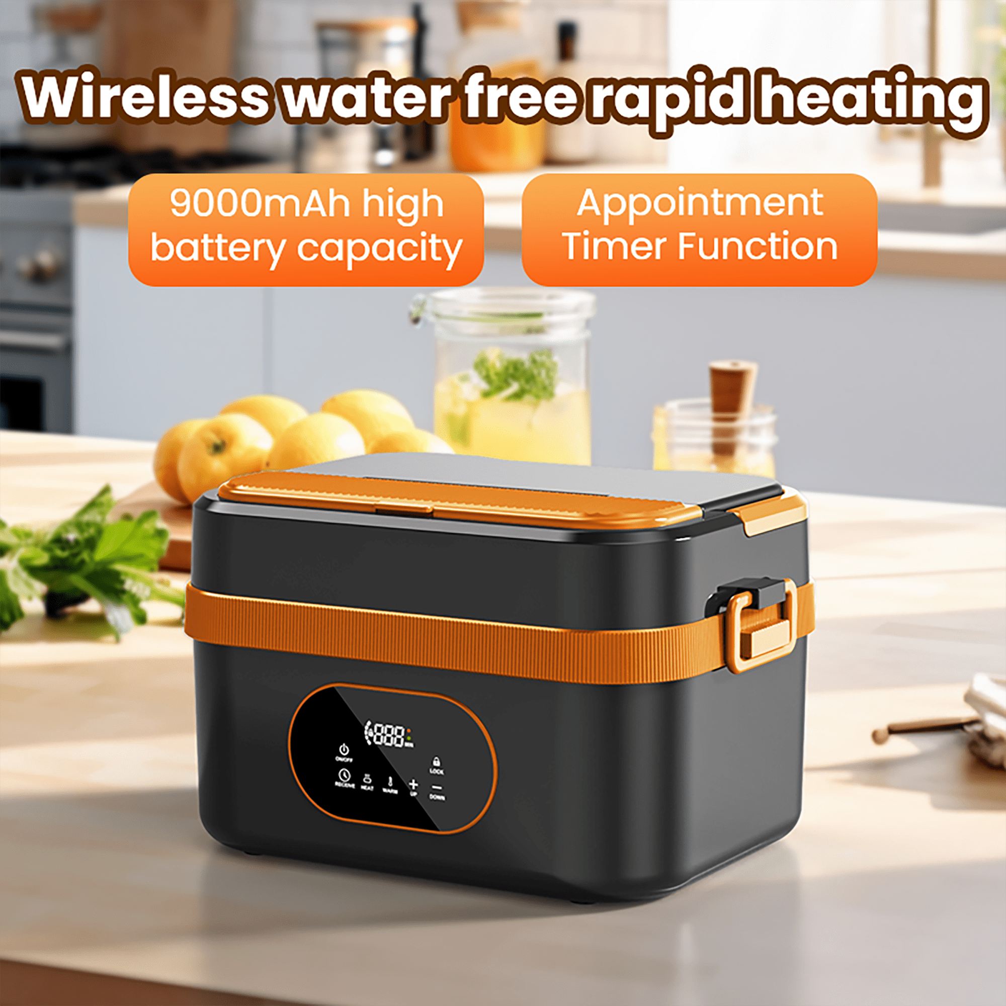Govvep Cordless Electric Lunch Box for Adults, Rechargeable Auto Heated Lunch Box with 1.5L Removable container&Insulated Bag for Office, Picnic, Car & Outdoor Use