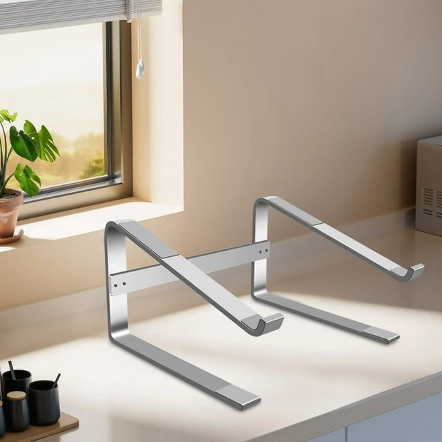Support pour Ordinateur Portable, Support de Bureau en Alliage d'Aluminium Métallique, Hauteur Réglable Surélevée, Design Ergonomique Angle Doré, Panneau de Dissipation Thermique, Protection en Caoutchouc Souple, Stable pour la Tape à Haute Fréquence