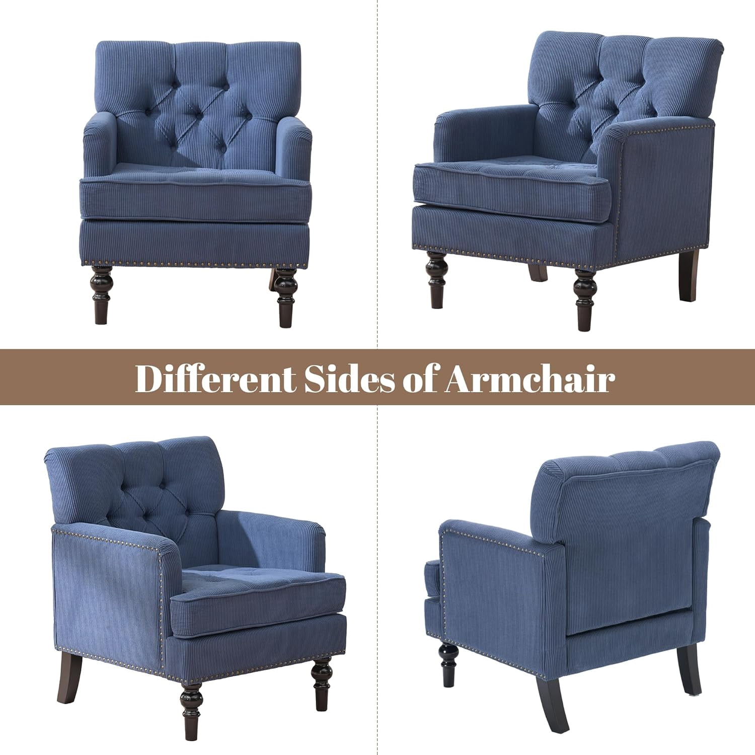 MOONMISS 26.4" Wide Accent Chair,tufted Club Chair With Linen Fabric,upholstered Button Armchair For Bedroom, Living Room,Blue