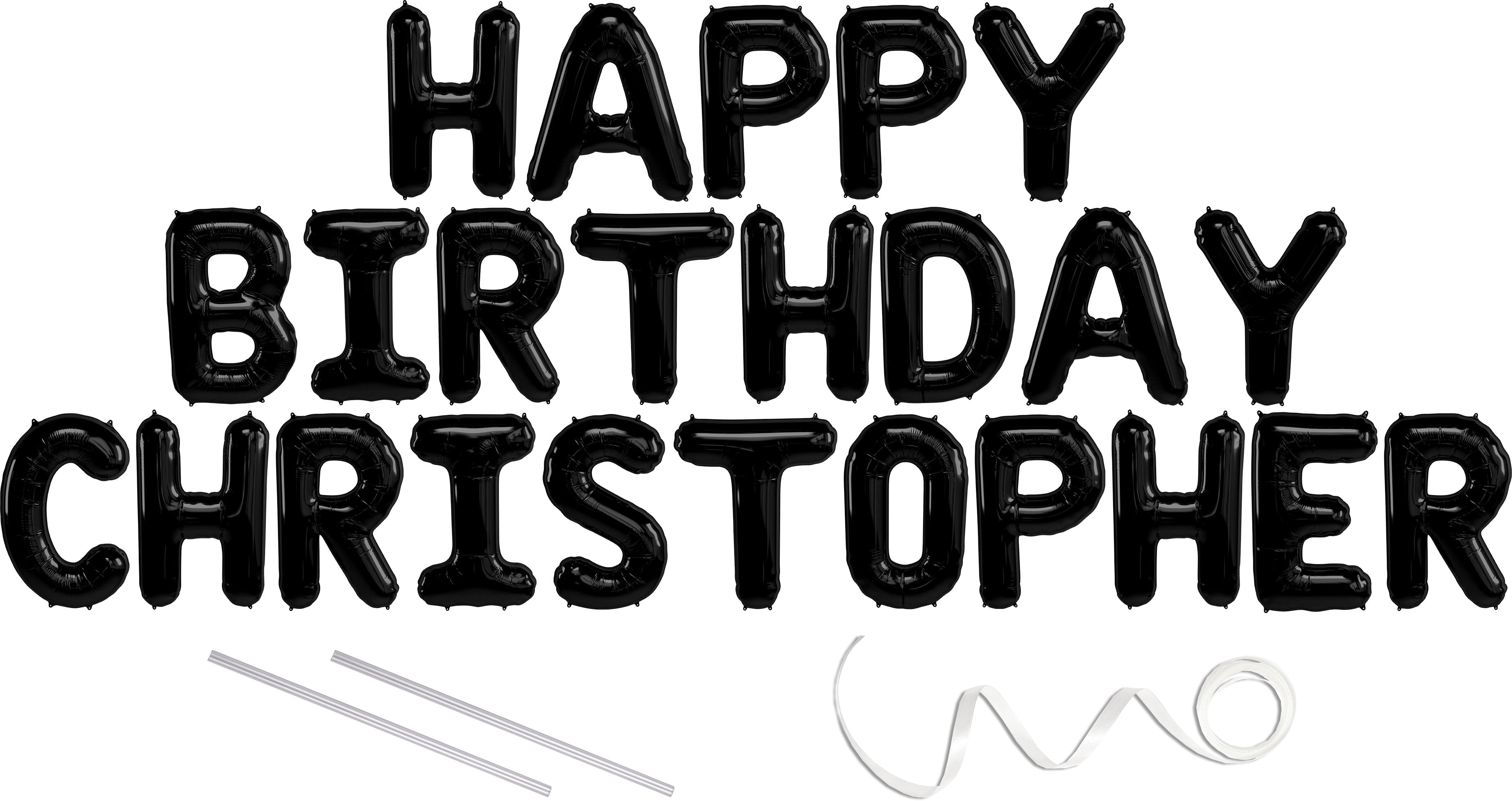 Christopher, Happy Birthday Mylar Balloon Banner - Black - 16 Inch ...