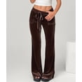 thumbnail image 6 of Velvet Pants Women Lounge Comfy Velour Flare Pants Casual Wide Leg High Waisted Drawstring with Pockets Brown S, 6 of 8