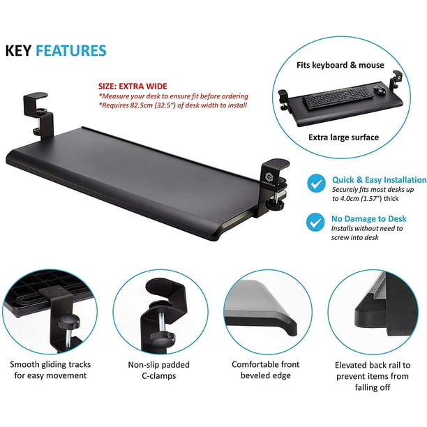 ErgoActive Extra Wide Under Desk Keyboard Tray with Clamp On Easy