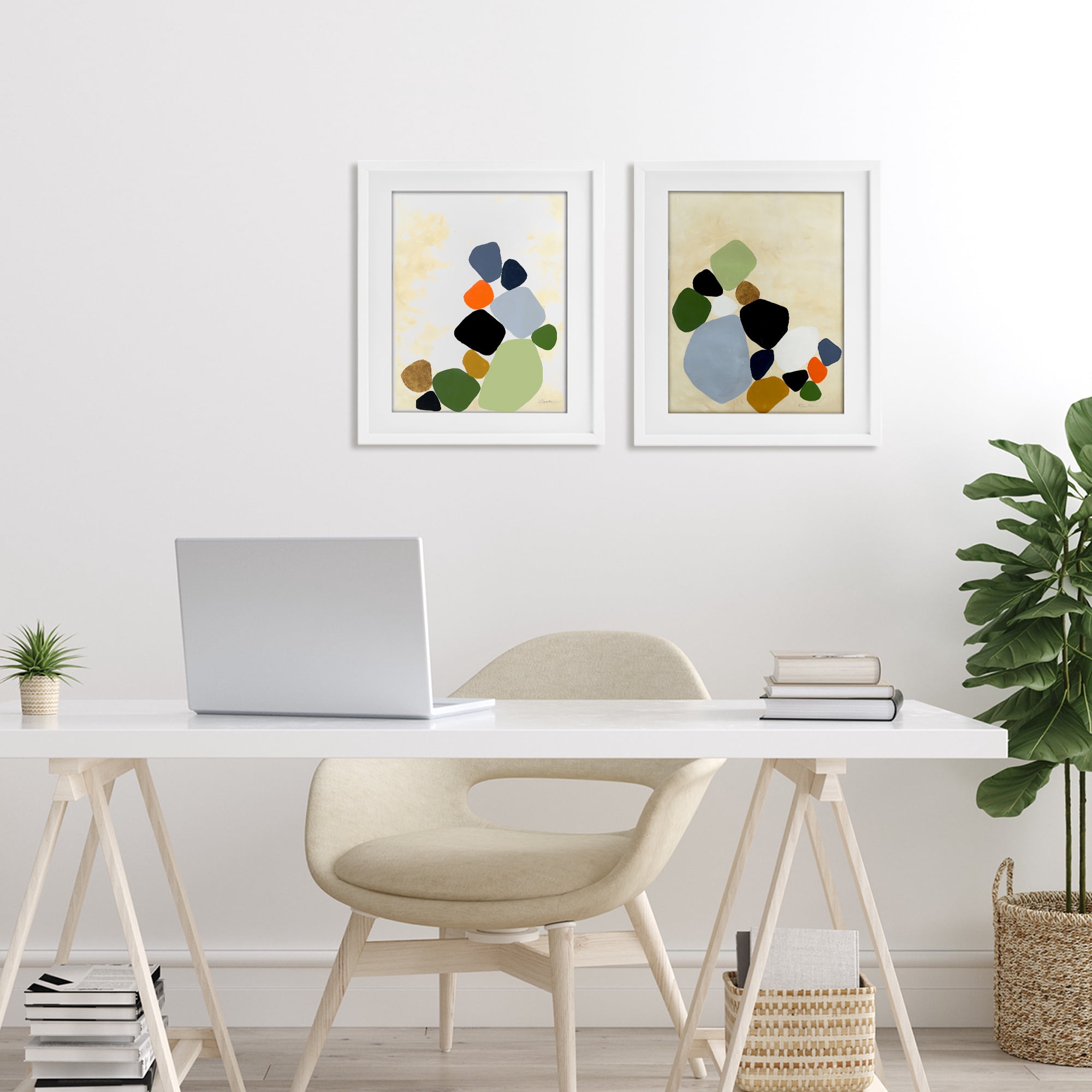 Stupell Industries Curved Clusters of Pebbles 2 Piece White Framed Print Under Glass Set, design by Ruth Fromstein