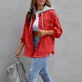 thumbnail image 5 of Women's Denim detachable Hooded Coat Long Sleeve Button Down Cardigan Jacket with Pockets Red M, 5 of 9