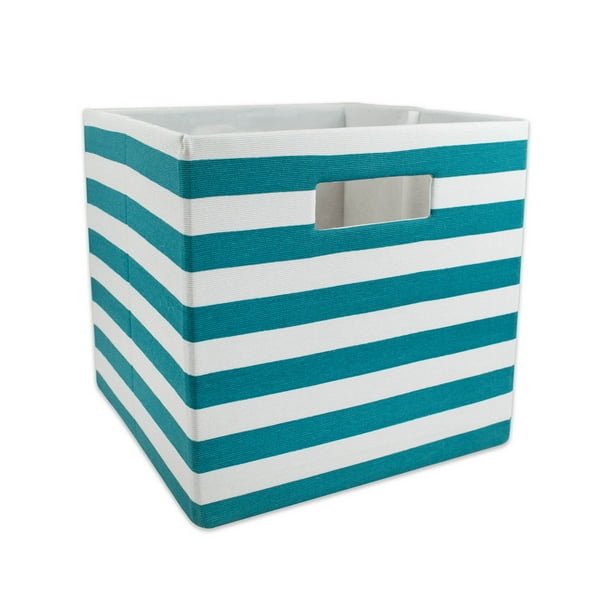 Teal Blue Polyester Cube Storage Bin with Striped Design 13" Walmart