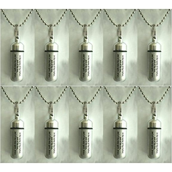 Wholesale Set of TEN Classic Brushed Silver CREMATION URN Necklaces with ENGRAVED BLESSING - Includes Velvet Pouches, Ball-Chains & Funnel - Great Chistmas Gift