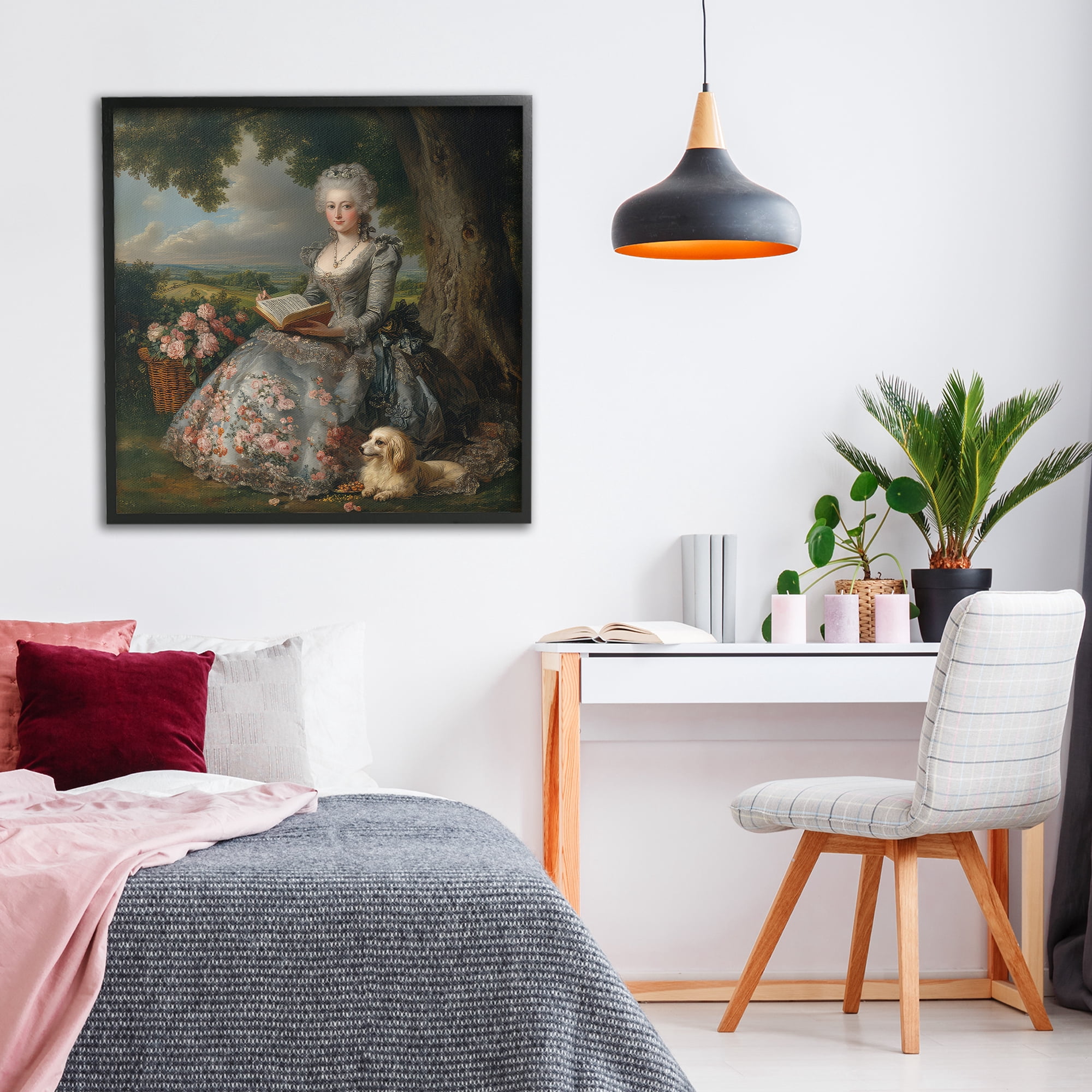 Stupell Industries Reading Rococo Lady with Dog Black Framed Giclee Art, design by The Wands Want