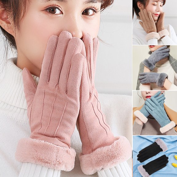 SPRING PARK 1 Pair Women Winter Soft Thicken Outdoor Windproof Waterproof Hiking Driving Cycling Suede Warm Gloves