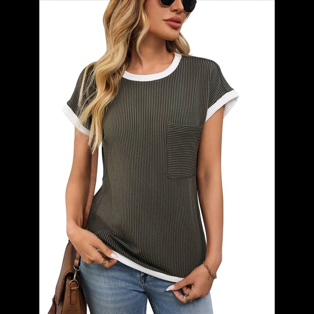 Camisetas de Corta para Mujer, Color Verde , Talla L