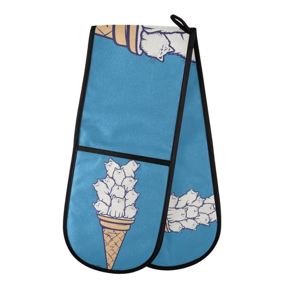Yayeee Double Oven Mitt Kitchen Heat Resistant Baking 35" x7" Quilted Glove, Ice Cream Cat